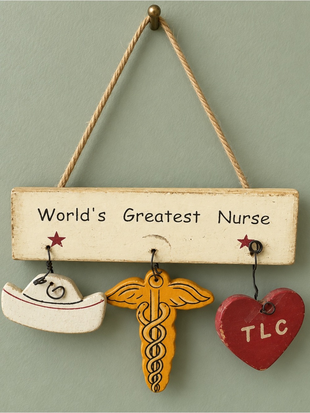 "World's Greatest Nurse" Hanging Wall Decor - Cream, Yellow & Red